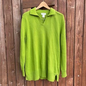 Vintage Jones Chartreuse Avocado Green Longline Oversized Cotton Knit Sweater